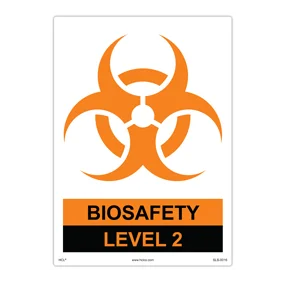 Orange biohazard symbol sign indicating a Biosafety Level 2 laboratory